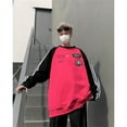 thumbnail image 2 of Spring And Autumn Round Neck Contrast Color Raglan Sleeve Couple Sweatshirt Red 2Xl, 2 of 5