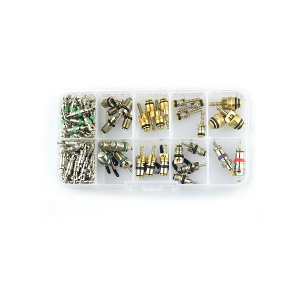 Riwesomey 100 uds/134 Uds R134A juego de herramientas de válvulas de núcleo A/C para coche, conexión automotriz, Kit surtido de aire acondicionado a Vehículos, repuestos y accesorios Mis 16-100PCS Riwesomey VI016806-01