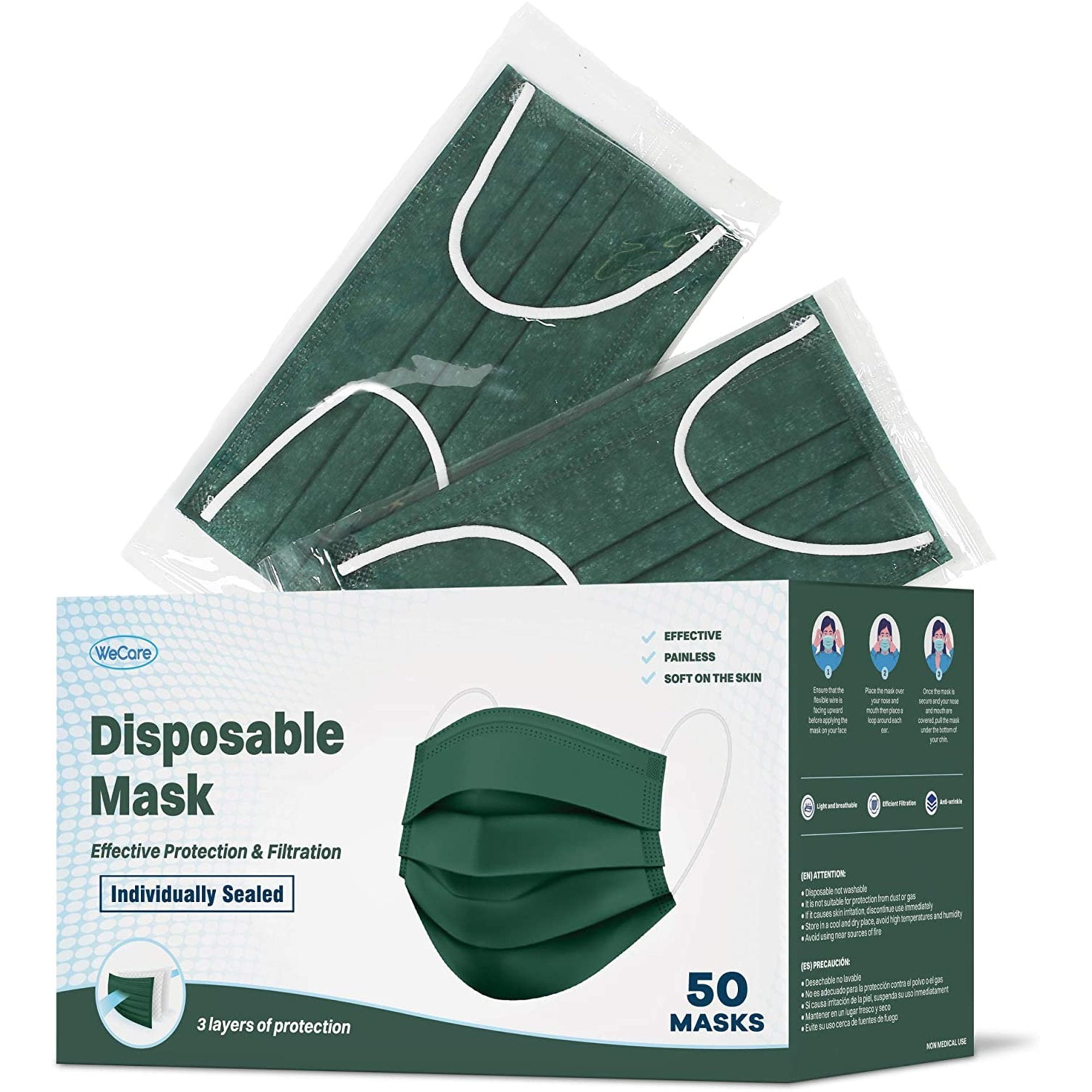 Buy Disposable Face Mask, 3Ply with Ear Loop 50 Individually Wrapped