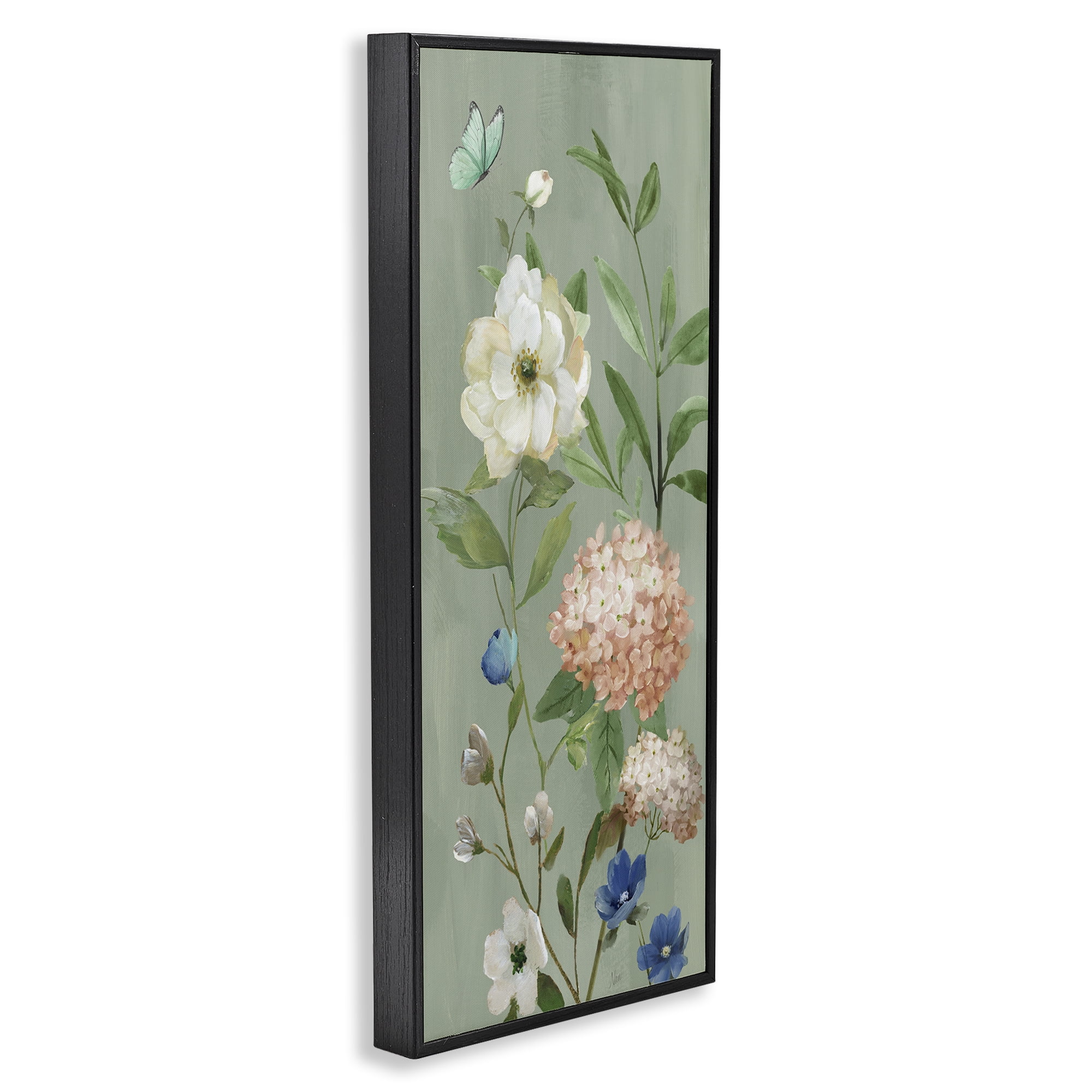 Stupell Industries Mint Floral Cluster & Butterfly Black Framed Giclee Art, design by Nan