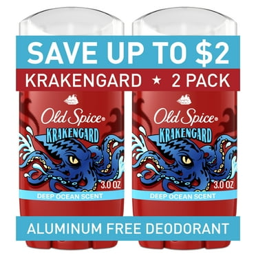 Old Spice Aluminum Free Deodorant for Men, 24/7 Freshness, Long Lasting Odor Protection, Legendary Fragrance, Krakengard, Deep Ocean Scent, Twin Pack, 2x 3oz
