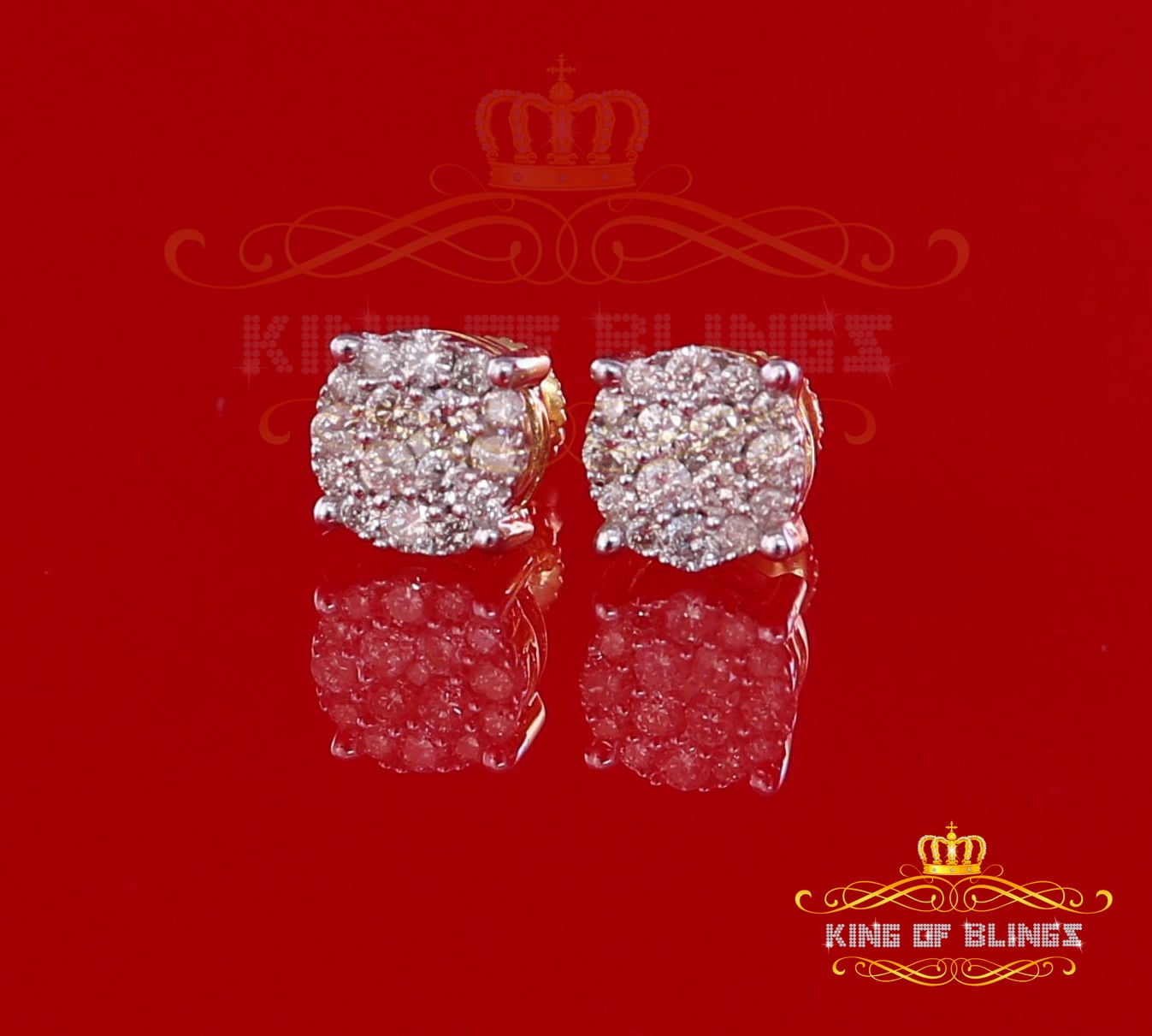 King of Bling's 10K Real Yellow Gold Real Diamond 0.50CT Men's/Women's Stud Round Earrings