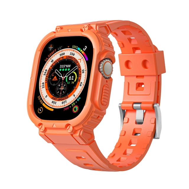 WorryFree Gadgets Band Compatible with Apple Watch Ultra 49mm Band with Bumper Case, Rugged Men Sport Bands with Protective Cover for iWatch Ultra Accessories (Orange-49mm)