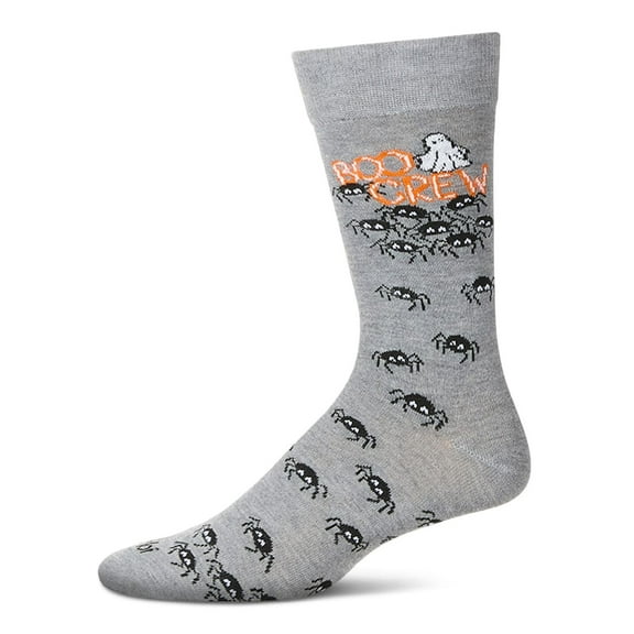 MeMoi Men's "Boo Crew" Halloween Holiday Novelty Crew Sock - Mens - Male, 10-13, Med Gray Heather