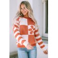 thumbnail image 4 of I AM A FASHION JUNKY Brown Checkered Floral Print Striped Sleeve Sweater, 4 of 8