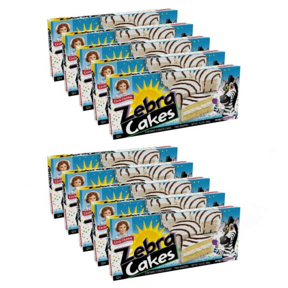 Little Debbie Zebra Cakes, 10 Boxes of 100 Fudge Striped Snack Cakes, Twin Wrapped