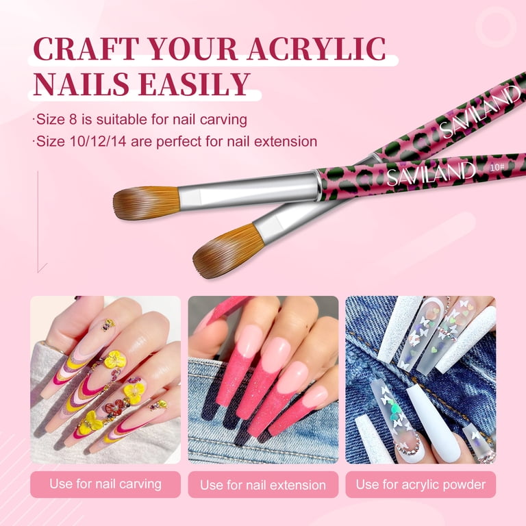 Saviland Acrylic Nail Brush Set, 4-Piece, Pink Leopard photo 6