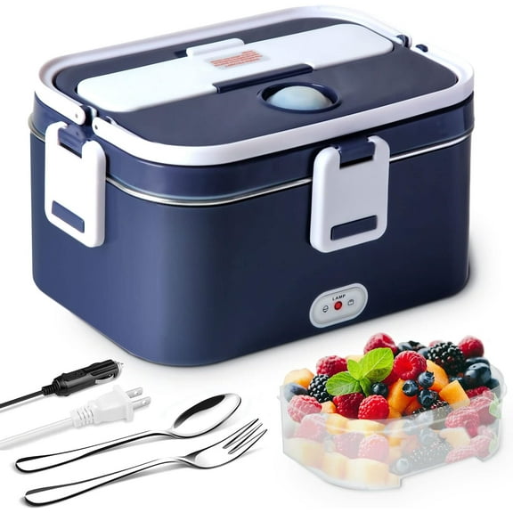 Electric Lunch Box Food Heater, 3 in 1 Ultra Quick Heated Lunch Boxes for Adults, 110V-220V Portable Food Warmer for Car/Truck/Office With Fork Spoon and Insulated Carry Bag