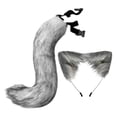 thumbnail image 4 of Conjunto de orejas y cola de gato y zorro, accesorios de disfraz para espectáculo de Halloween, juego de rol Gris, 4 of 8