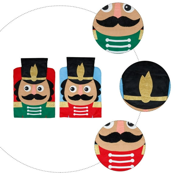 HEMOTON Christmas Chair Cover with Nutcracker Pattern for Home Decor Made of Felt Assorted Color 2 Pieces