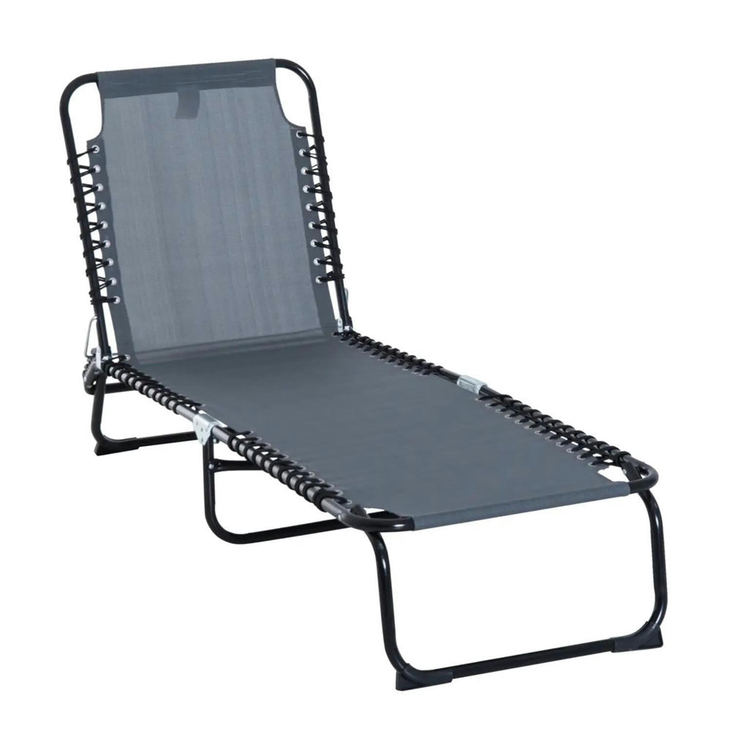 Demi Bonn Outdoor Folding Chaise Lounge with 4-Position Reclining, Mesh Seat & Bungee Back for Beach, Yard, Patio, Gray