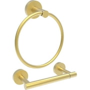 RARXTR Bathroom Wall Mounted Hardware Set 2 Pieces Black Towel Ring and Toilet Paper Holder, Stainless Steel, Brushed Gold