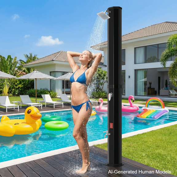 TLSUNNY 16 Gal Solar Heated Shower, Water Temperature Adjustable, W/ 360° Rotating Shower Head, Faucet, Protective Cover, 7.5FT Freestanding Outdoor Shower for Pool, Garden, Beach, SPA, Backyard