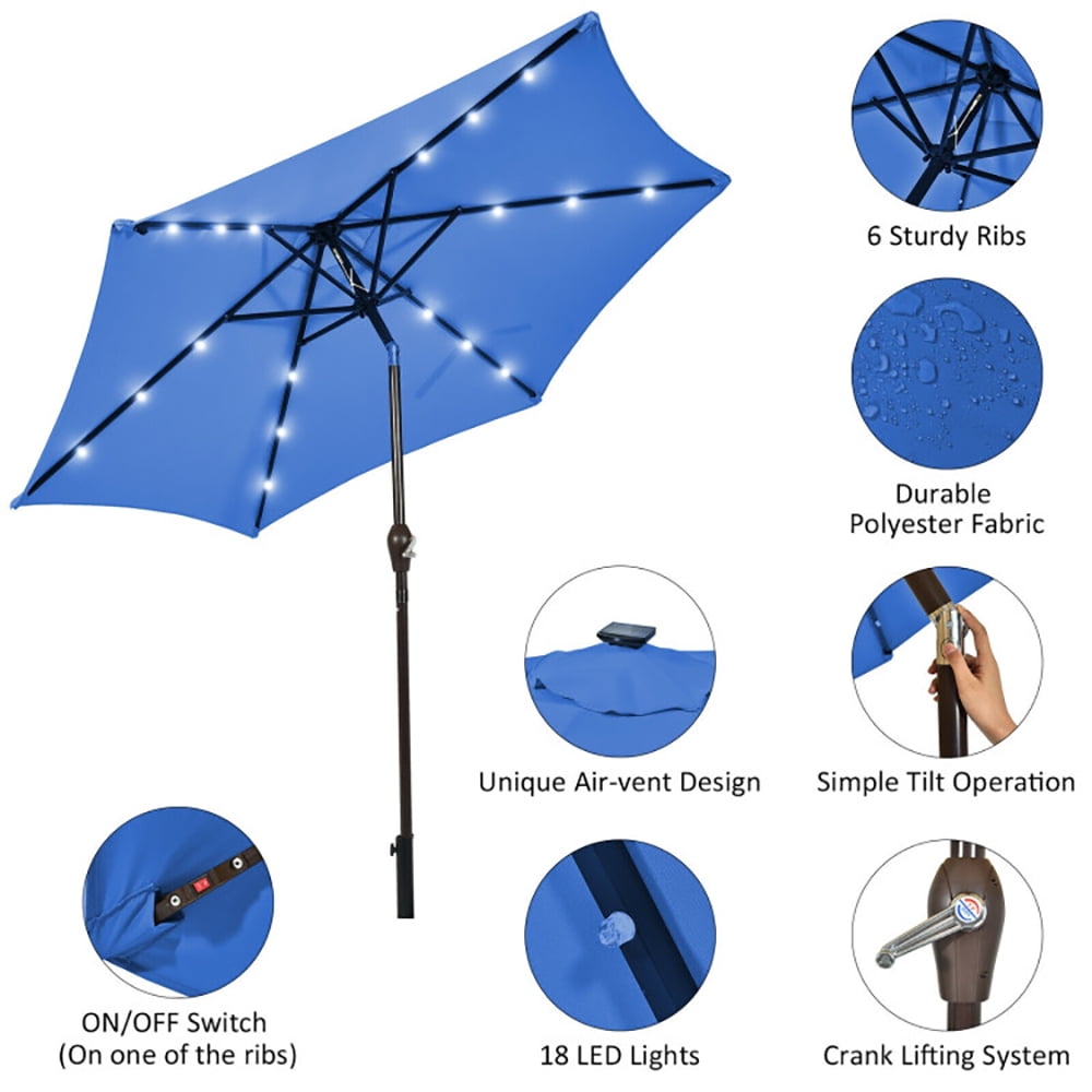 Aimee Lii 9 Feet Solar LED Lighted Patio Market Umbrella Tilt Adjustment Crank Lift, Table Umbrella Outdoor for Patio, Pool, Beach, Blue Aimee Lii 9 Feet Solar LED Lighted Patio Market Umbrella Tilt Adjustment Crank Lift, Table Umbrella Outdoor for Patio, Pool, Beach, Blue
