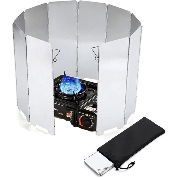 Camping Cooker Stove Windscreen 10 Plates Foldable Gas Stove Windshield Lightweight Camping Cooker Wind Breaks With Drawstring Bag For Camping Stoves