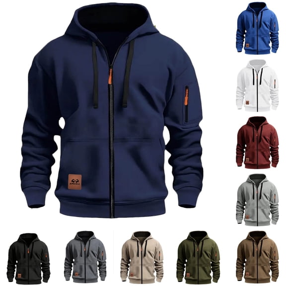 Goodtrade8 Mens Hoodies with Zipper Zip up Hooded Sweatshirts Casual Athletic Plain Multi Pockets Long Sleeve Winter Sweatshirt for Men