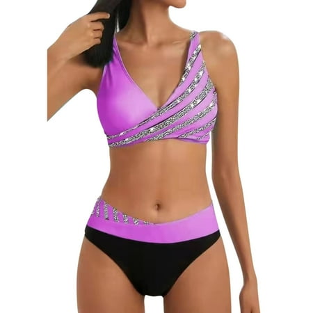 fvwitlyh Bikini Sets for Women Woman Bathing Suit Shorts Women s High Waisted Two Pieces Set Swimsuit Maternity Bathing Suits for Women Bikinis