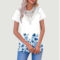 thumbnail image 1 of TaTaai Women‘s Everyday Floral Print Pullover， V Neck Short Sleeve Blouse with Sheer Mesh Accents， Relaxed Fit Casual Top for Spring Season Wear Gift, 1 of 5
