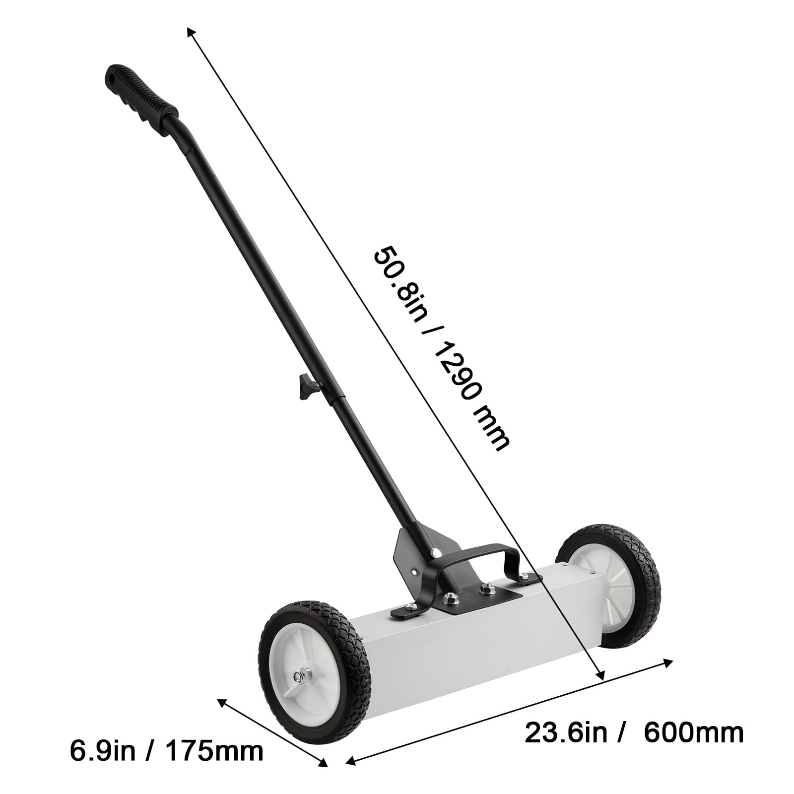 KFFKFF 45Lbs Rolling Magnetic Sweeper with Wheels, Push-Type Magnetic Pickup Tool, 18-inch Wide Magnetic Lawn Sweeper with Adjustable Handle, Ideal for Cleaning Workshop, Garage, and Yard