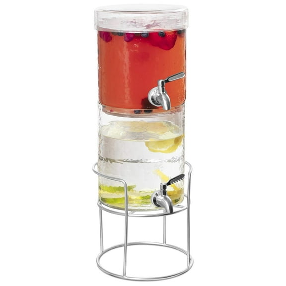 Stacking Beverages Dispenser with Stand & Lid – Stainless Steel Spigot – Round Jug Glass Drink - Iced Tea Juice Water Lemonade Sangria Cocktail - Dispenser for Party & Holiday - 2 Gallon