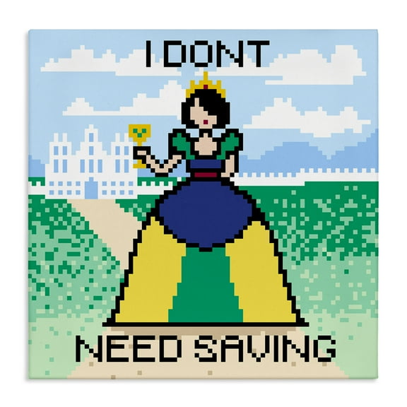 Stupell Industries Don't Need Saving Pixel Princess People Painting Wrapped Canvas Art Print Wall Art, 17 x 17