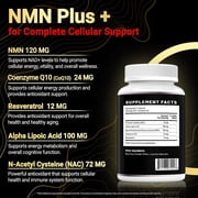 120mg NMN Plus(60 Capsules - 60 Servings) | NMN(Beta Nicotinamide Mononucleotide) NAD+ Precursor for Healthy Aging - Non-GMO, Gluten-Free, Vegetarian