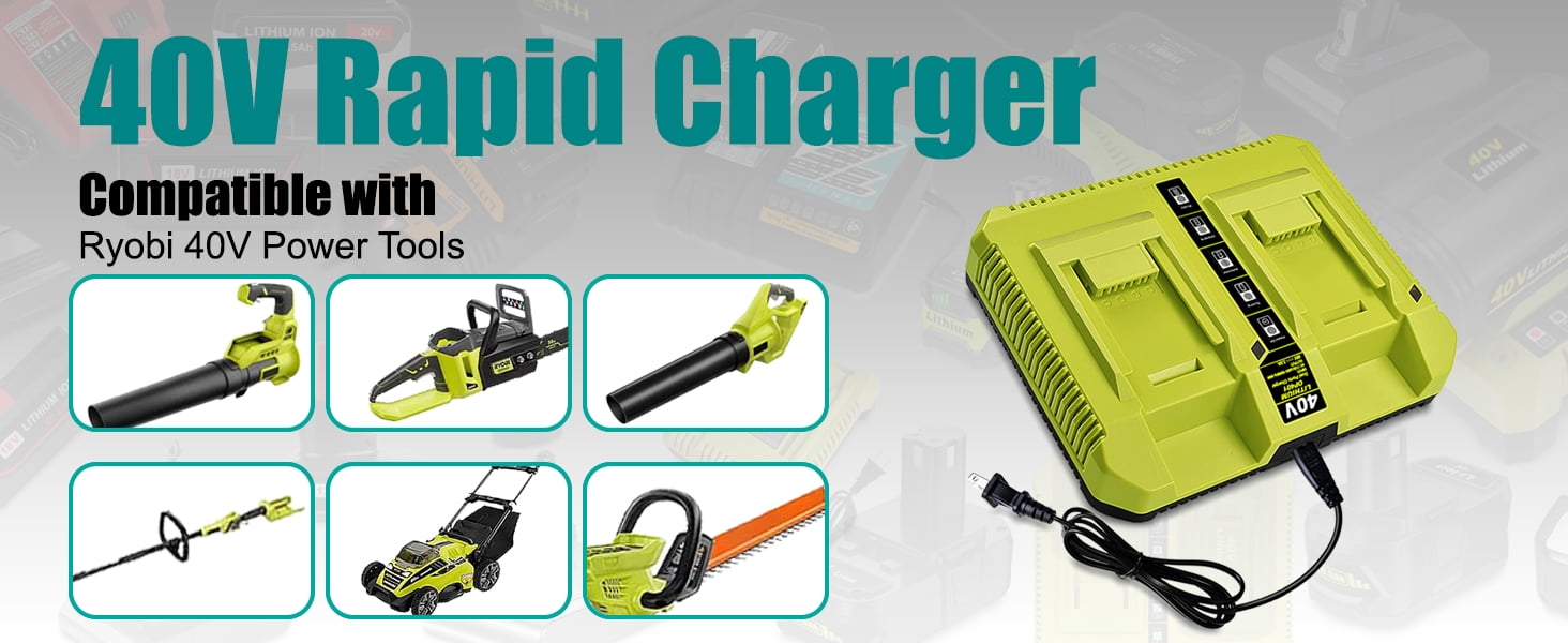 OP401 40V Dual Battery Charger Replacement for Ryobi 40V Lithium-ion Battery Rapid Charger OP401 OP403 OP404 OP406 OP407A OP40601 6Ah OP40602 5Ah OP4050 4Ah OP4040 40 Volts Dual Charger
