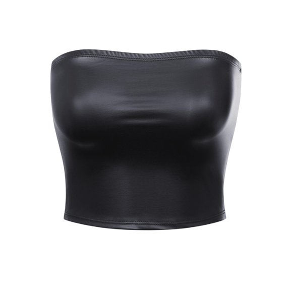 Made by Olivia Women's Sexy PU Cropped Lightweight Tube Top Black L