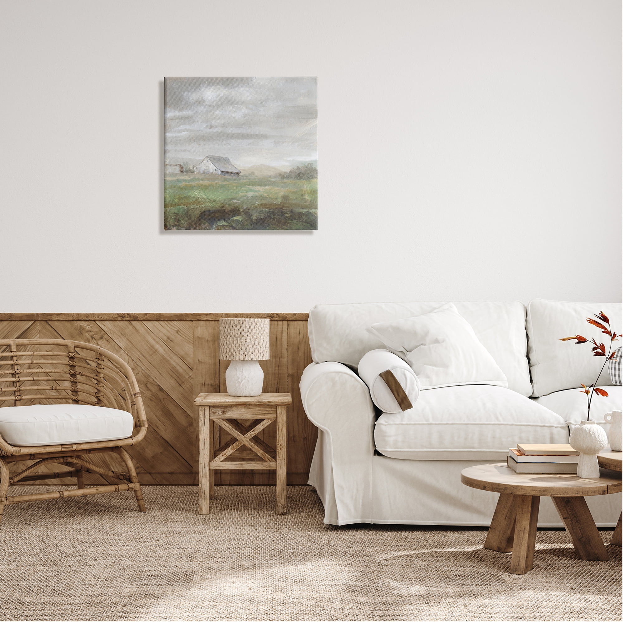 Stupell Industries Grey Farm Landscape Nature Painting Gallery Wrapped Canvas Print Wall Art, 24 x 24