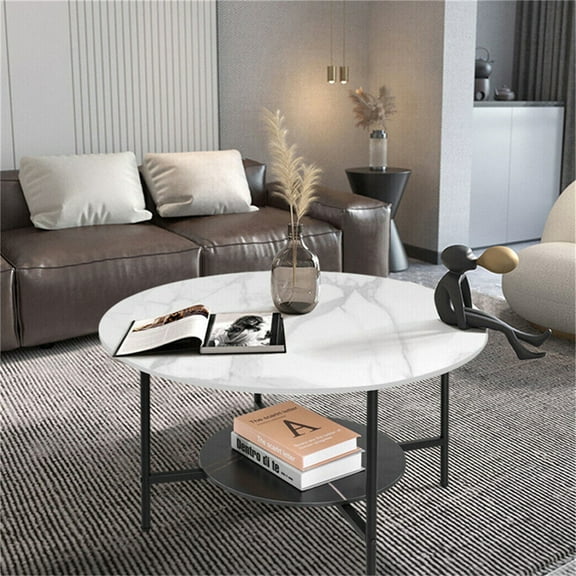 Wisfor Glossy Round Coffee Table Sintered Stone Dining Table Cocktail Table, 31.5x20.1x18.7 inch