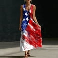thumbnail image 4 of Fewfanhot 4th of July Women 250th Anniversary American Flag Maxi Dress, V-Neck Sleeveless Patriotic Star Stripe Long Dress with Pockets, Casual Summer Loose Fit Sundress, S-3XL, 4 of 8