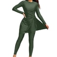 thumbnail image 2 of HOMBOM Long Sleeve Rash Guard Bathing Suit for Women Two Piece Swim Dress with Leggings Modest Green Tummy Control Ladies Swimwear, 2 of 6