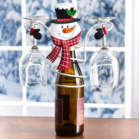 

Holiday Snowman Wine Bottle and Glass Holders Wine Rack Bottle for Wine & Two Glasses Desktop Wine Decor for Kitchen Dining Room Bar