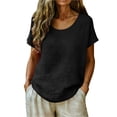 thumbnail image 2 of Inverlee Linen Basic Tees Tops for Women Crewneck Short Sleeve Blouses Casual Loose Fit Everyday Soft Breathable Shirts Black M, 2 of 5