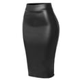 thumbnail image 3 of MixMatchy Women's Solid High Waist Knee Length Back Split Faux Leather Skirt, 3 of 4