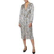 Laundry Collared Long Sleeve Button Down Tie Waist Floral Print Satin Dress-MULTI / 10