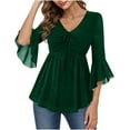 thumbnail image 7 of HongQid Womens Tops 3/4 Sleeve Ruffle Dressy Casual Blouses Double Layers V Neck Tunic Shirt, 7 of 7