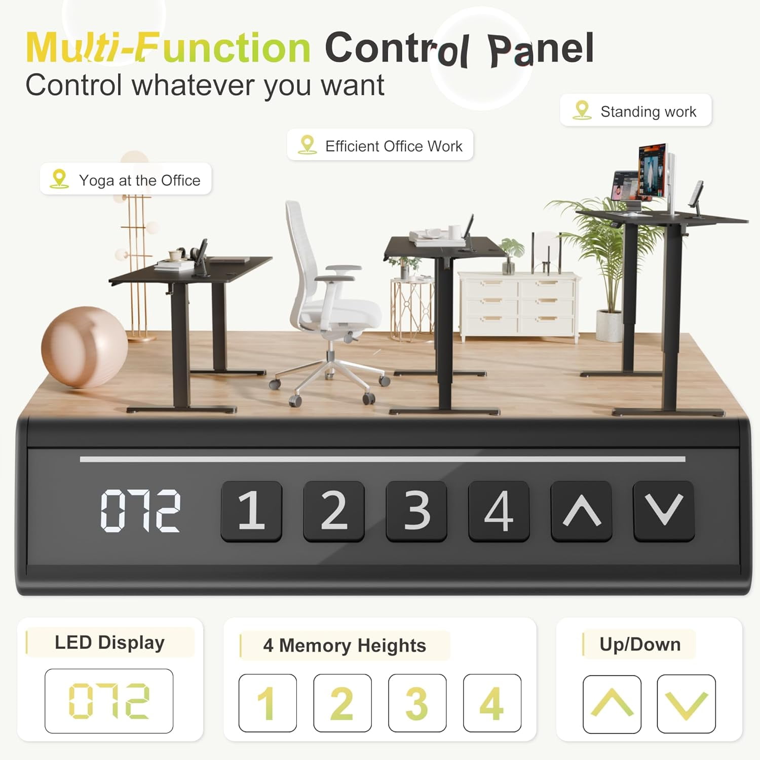 JessieMal Electric Standing Desk, 45 x 24 Inches Sit Stand up Desk, Sit Stand Height Adjustable Home Office Desk with 4 Height Position Memory - with Splice Board (Black, 45)