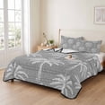 thumbnail image 2 of Quilts Twin Size Bedding Set, Grey Palm Tree Lightweight Quilted Comforter, Summer Botanical Tropical Tree Soft Reversible Bedspread Coverlet with Pillow Covers for All Season, 68" x 86", 2 of 9