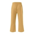 thumbnail image 5 of Petite Capris Pants for Women Drawstring Elastic Waist Cotton Linen Cropped Trousers With Pockets Summer Loose Straight Yellow 3XL, 5 of 7
