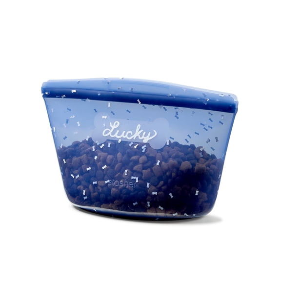 Stasher Reusable Dog Travel Bowl, Airtight Seal, 4-Cup Pet Food Travel Container, Food Grade Silicone, Freezer & Dishwasher Safe