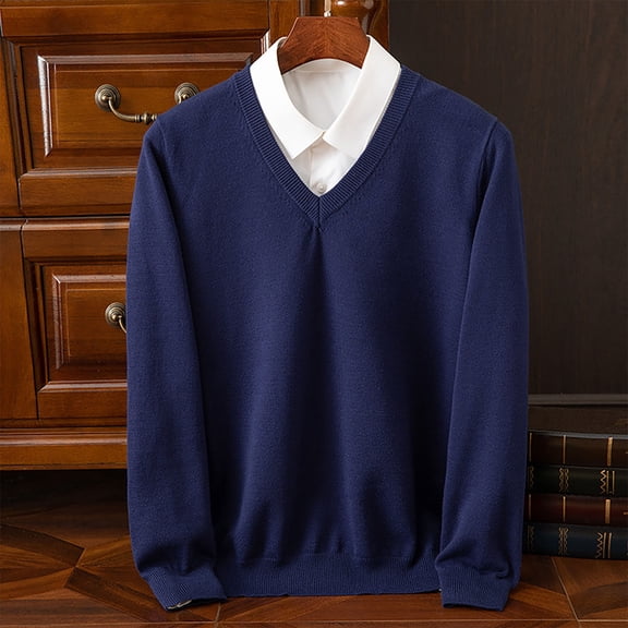 Lepsheexh Pullover Sweater for Men Men's Fashionable Solid Color Pullovers V-neck Knitted Sweaters Casual Long Sleeved Slim Sweaters Fall Winter Trendy Sweaters