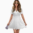 thumbnail image 2 of Black Polka Dots White Background Women Dress V-Neck Short Sleeve Flowy Swing Party Midi Dress, 2 of 4