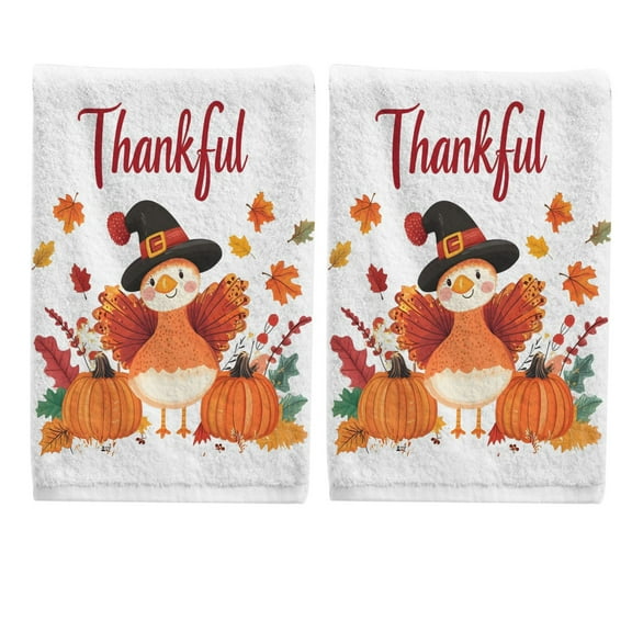 Ryvnso Thankful Cute Turkey Hand Towels Set for Bathroom Cotton Face Towel Decorative 15.5x29.5 inch