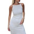 thumbnail image 4 of Vestido largo de punto sin mangas, ajustado, fruncido, paquete ajustado, malla a la cadera, un hombro, vestido corto con lazo, vestido largo de boda D, 4 of 5