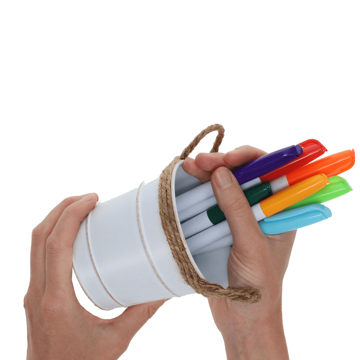Hampton Art Rope Metal Bucket with Handles, 4.75'', White