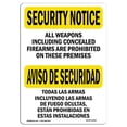 thumbnail image 1 of SignMission OS-SN-A-1014-L-11507 10 x 14 Po Panneau de Sécurité OSHA - Toutes les Armes Interdites Bilingues, 1 of 1