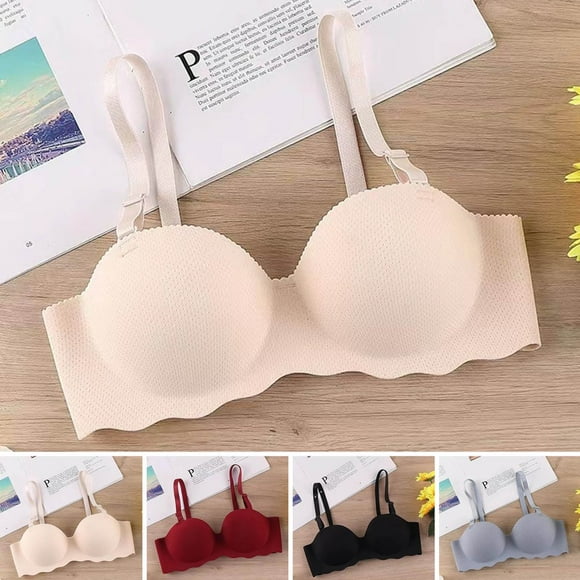 Soutien-gorge pour Femmes Doux Confortable sous-Vêtements Dames Sans Coutures Rehausseur avec Quatre Rangées de Boucles Usage Quotidien Bleu Taille A