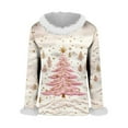 thumbnail image 7 of Women's Christmas Shirts Furry Collar Merry Christmas Tree Shirts Long Sleeve Xmas Holiday Party Tees Tops, 7 of 7