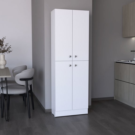 71" H Kitchen Pantry, 4 Doors, 5 Adjustable Shelves, White For Boundless Storage Pantry H, Fluent